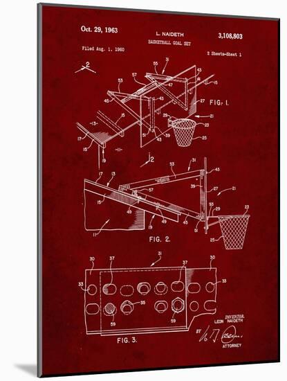 PP454-Burgundy Basketball Adjustable Goal 1962 Patent Poster-Cole Borders-Mounted Giclee Print