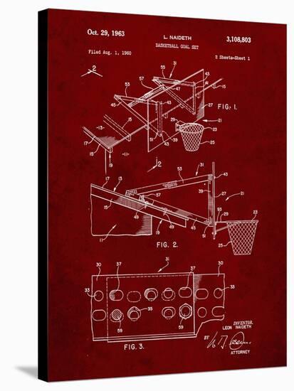 PP454-Burgundy Basketball Adjustable Goal 1962 Patent Poster-Cole Borders-Stretched Canvas