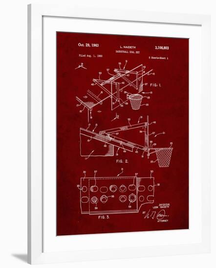 PP454-Burgundy Basketball Adjustable Goal 1962 Patent Poster-Cole Borders-Framed Giclee Print