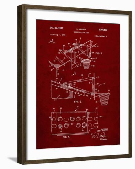 PP454-Burgundy Basketball Adjustable Goal 1962 Patent Poster-Cole Borders-Framed Giclee Print
