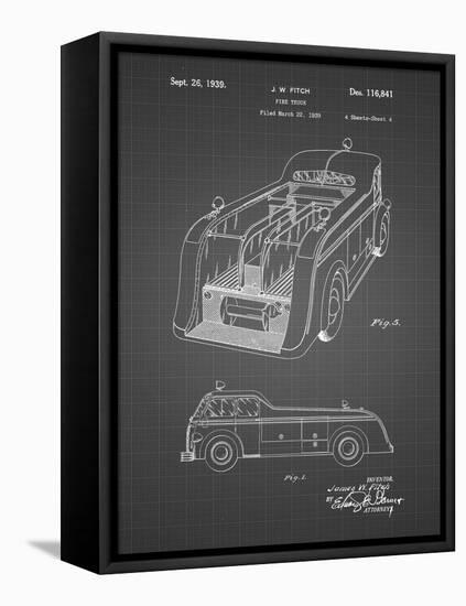 PP462-Black Grid Firetruck 1939 Two Image Patent Poster-Cole Borders-Framed Stretched Canvas