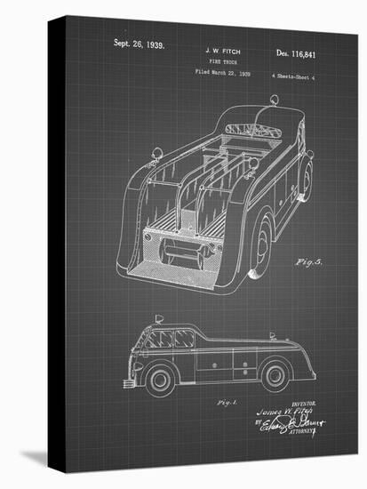 PP462-Black Grid Firetruck 1939 Two Image Patent Poster-Cole Borders-Stretched Canvas