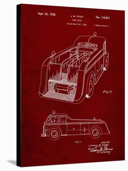 PP462-Burgundy Firetruck 1939 Two Image Patent Poster-Cole Borders-Stretched Canvas