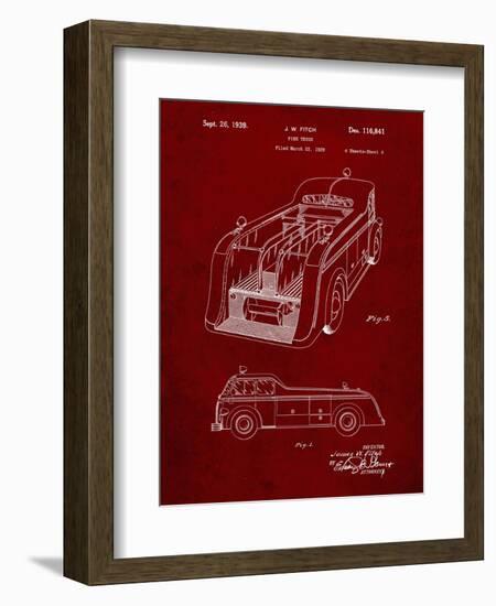 PP462-Burgundy Firetruck 1939 Two Image Patent Poster-Cole Borders-Framed Giclee Print