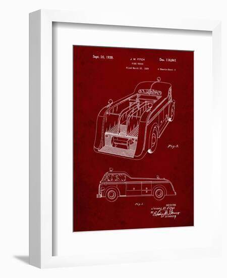 PP462-Burgundy Firetruck 1939 Two Image Patent Poster-Cole Borders-Framed Giclee Print