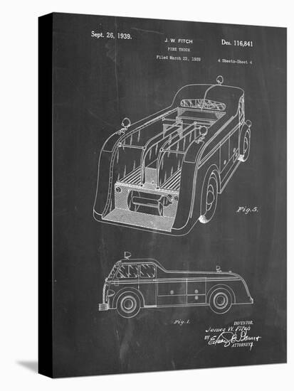 PP462-Chalkboard Firetruck 1939 Two Image Patent Poster-Cole Borders-Stretched Canvas