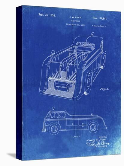 PP462-Faded Blueprint Firetruck 1939 Two Image Patent Poster-Cole Borders-Stretched Canvas
