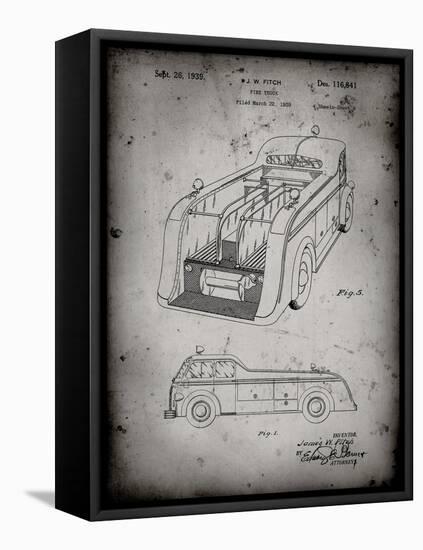 PP462-Faded Grey Firetruck 1939 Two Image Patent Poster-Cole Borders-Framed Stretched Canvas