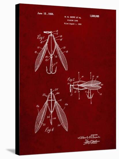 PP476-Burgundy Surface Fishing Lure Patent Poster-Cole Borders-Stretched Canvas