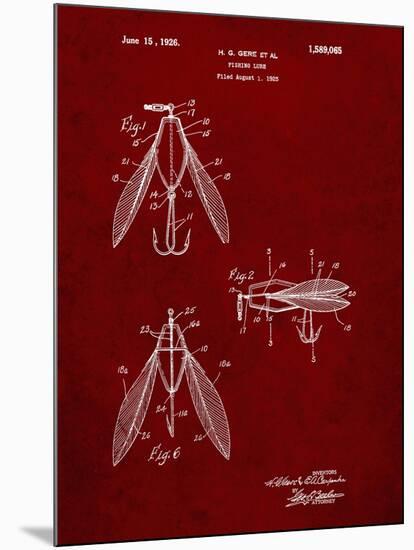PP476-Burgundy Surface Fishing Lure Patent Poster-Cole Borders-Mounted Giclee Print