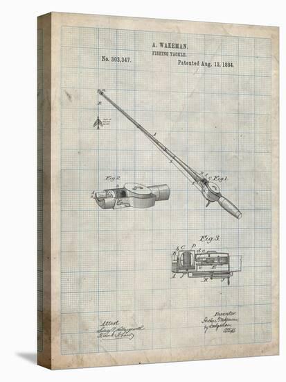 PP490-Antique Grid Parchment Fishing Rod and Reel 1884 Patent Poster-Cole Borders-Stretched Canvas