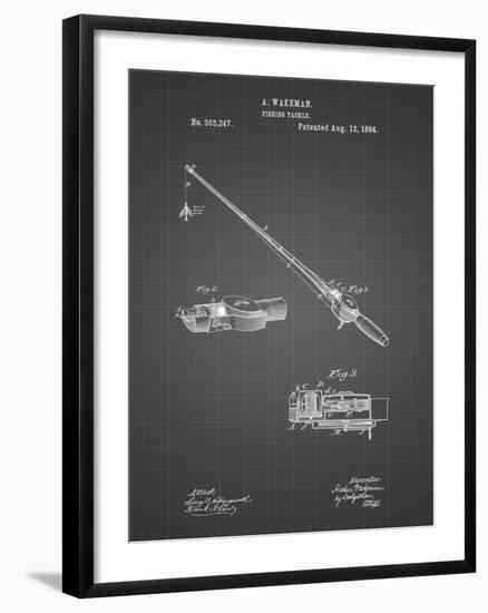 PP490-Black Grid Fishing Rod and Reel 1884 Patent Poster-Cole Borders-Framed Giclee Print