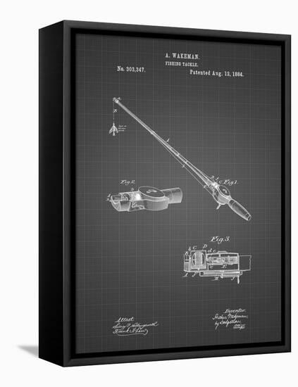 PP490-Black Grid Fishing Rod and Reel 1884 Patent Poster-Cole Borders-Framed Stretched Canvas