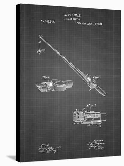 PP490-Black Grid Fishing Rod and Reel 1884 Patent Poster-Cole Borders-Stretched Canvas