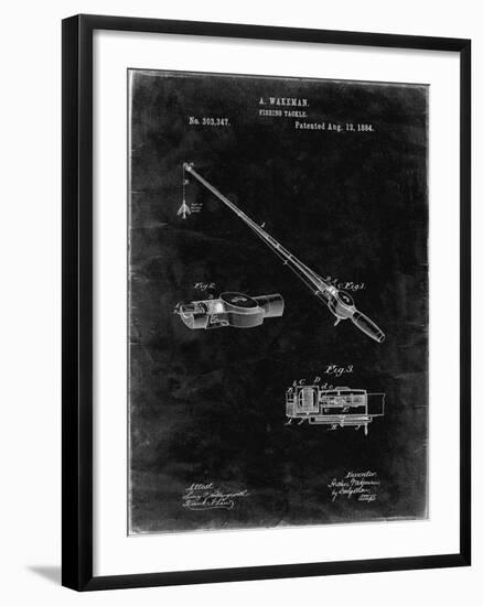 PP490-Black Grunge Fishing Rod and Reel 1884 Patent Poster-Cole Borders-Framed Giclee Print