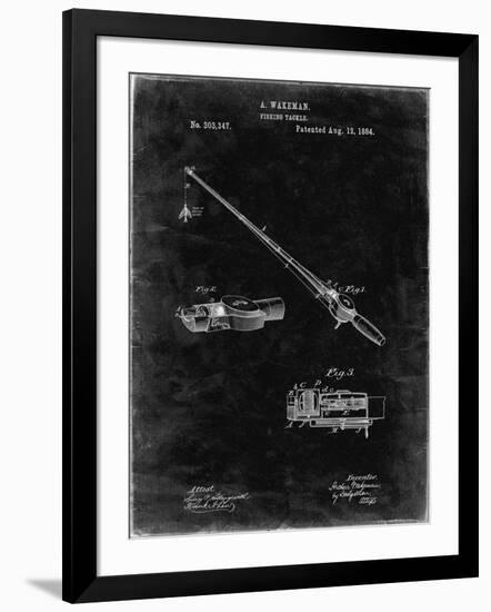 PP490-Black Grunge Fishing Rod and Reel 1884 Patent Poster-Cole Borders-Framed Giclee Print