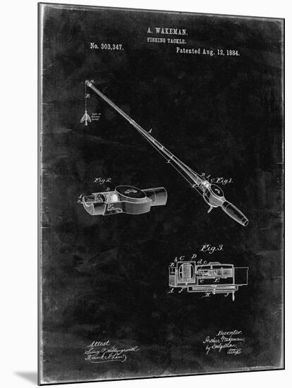 PP490-Black Grunge Fishing Rod and Reel 1884 Patent Poster-Cole Borders-Mounted Giclee Print