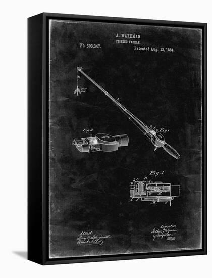 PP490-Black Grunge Fishing Rod and Reel 1884 Patent Poster-Cole Borders-Framed Stretched Canvas