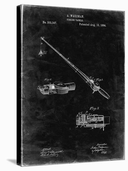 PP490-Black Grunge Fishing Rod and Reel 1884 Patent Poster-Cole Borders-Stretched Canvas