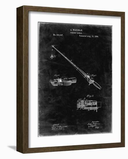 PP490-Black Grunge Fishing Rod and Reel 1884 Patent Poster-Cole Borders-Framed Giclee Print