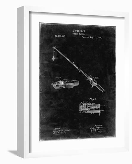 PP490-Black Grunge Fishing Rod and Reel 1884 Patent Poster-Cole Borders-Framed Giclee Print