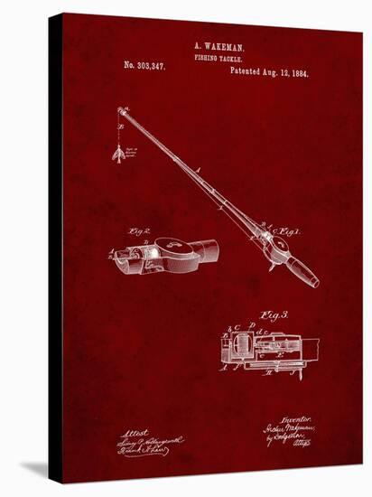 PP490-Burgundy Fishing Rod and Reel 1884 Patent Poster-Cole Borders-Stretched Canvas