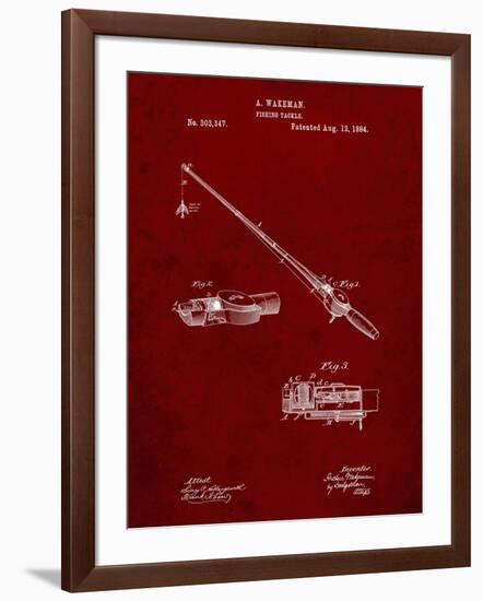 PP490-Burgundy Fishing Rod and Reel 1884 Patent Poster-Cole Borders-Framed Giclee Print