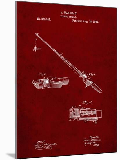 PP490-Burgundy Fishing Rod and Reel 1884 Patent Poster-Cole Borders-Mounted Giclee Print