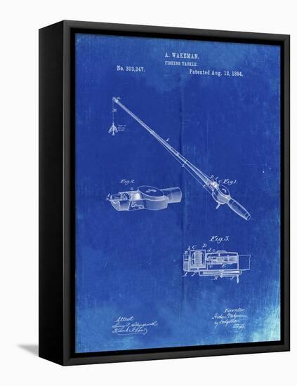 PP490-Faded Blueprint Fishing Rod and Reel 1884 Patent Poster-Cole Borders-Framed Stretched Canvas