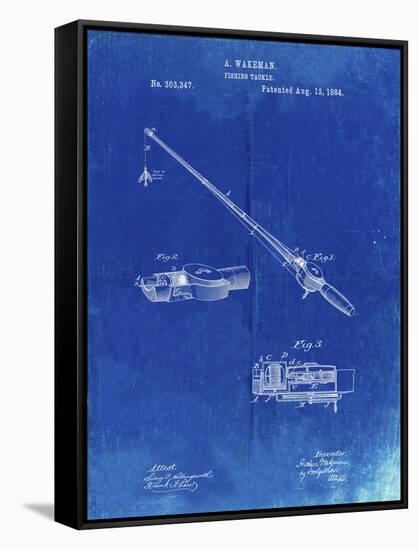 PP490-Faded Blueprint Fishing Rod and Reel 1884 Patent Poster-Cole Borders-Framed Stretched Canvas