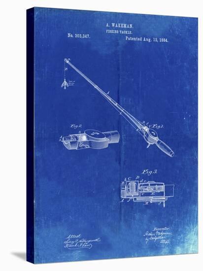 PP490-Faded Blueprint Fishing Rod and Reel 1884 Patent Poster-Cole Borders-Stretched Canvas