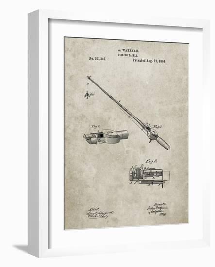 PP490-Sandstone Fishing Rod and Reel 1884 Patent Poster-Cole Borders-Framed Giclee Print