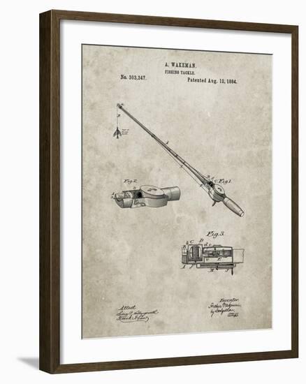 PP490-Sandstone Fishing Rod and Reel 1884 Patent Poster-Cole Borders-Framed Giclee Print