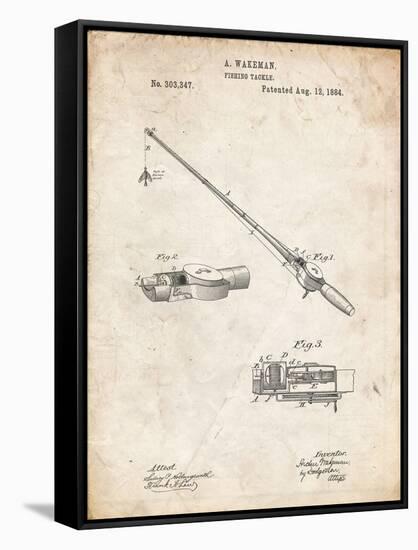 PP490-Vintage Parchment Fishing Rod and Reel 1884 Patent Poster-Cole Borders-Framed Stretched Canvas