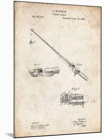 PP490-Vintage Parchment Fishing Rod and Reel 1884 Patent Poster-Cole Borders-Mounted Giclee Print