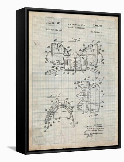 PP504-Antique Grid Parchment Vintage Football Shoulder Pads Patent Poster-Cole Borders-Framed Stretched Canvas