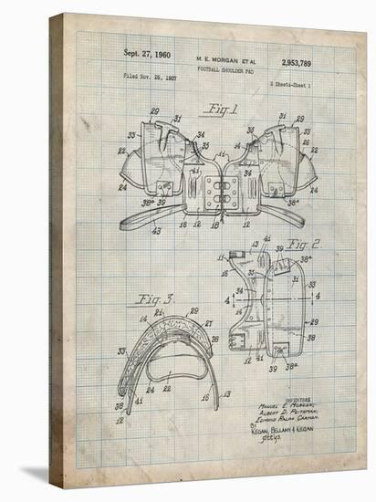 PP504-Antique Grid Parchment Vintage Football Shoulder Pads Patent Poster-Cole Borders-Stretched Canvas