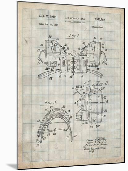 PP504-Antique Grid Parchment Vintage Football Shoulder Pads Patent Poster-Cole Borders-Mounted Giclee Print