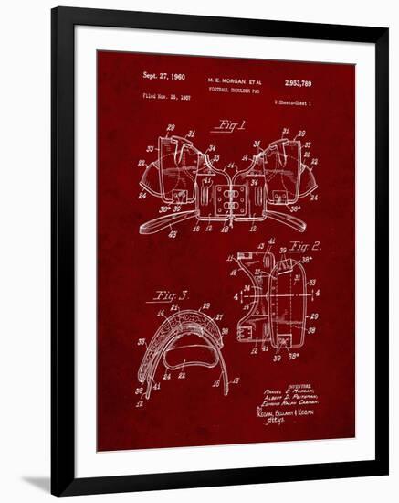 PP504-Burgundy Vintage Football Shoulder Pads Patent Poster-Cole Borders-Framed Giclee Print