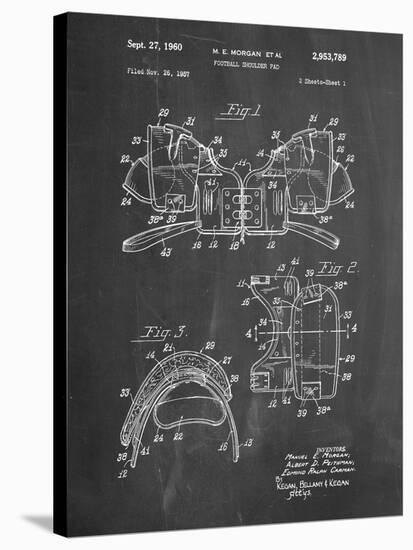 PP504-Chalkboard Vintage Football Shoulder Pads Patent Poster-Cole Borders-Stretched Canvas