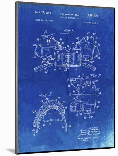 PP504-Faded Blueprint Vintage Football Shoulder Pads Patent Poster-Cole Borders-Mounted Giclee Print