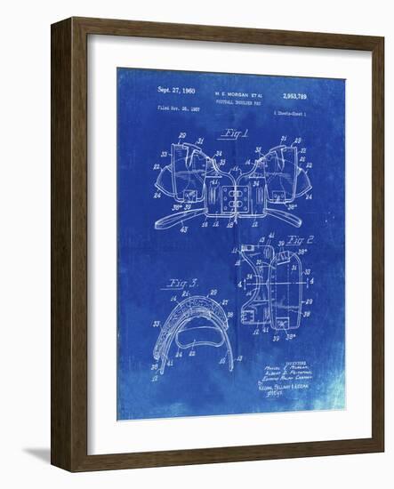 PP504-Faded Blueprint Vintage Football Shoulder Pads Patent Poster-Cole Borders-Framed Giclee Print