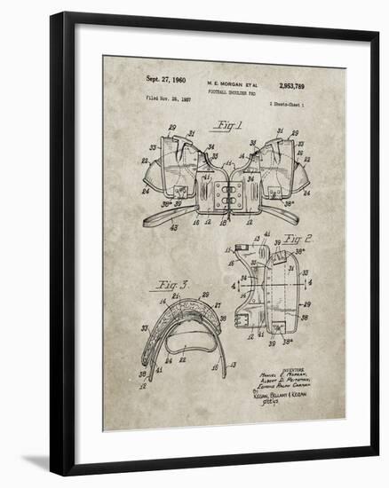 PP504-Sandstone Vintage Football Shoulder Pads Patent Poster-Cole Borders-Framed Giclee Print