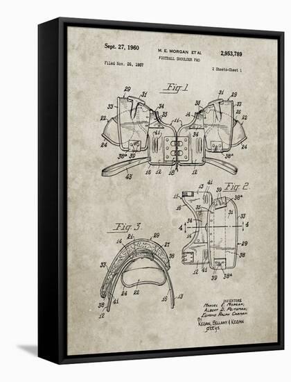 PP504-Sandstone Vintage Football Shoulder Pads Patent Poster-Cole Borders-Framed Stretched Canvas