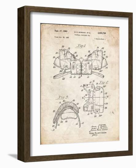PP504-Vintage Parchment Vintage Football Shoulder Pads Patent Poster-Cole Borders-Framed Giclee Print