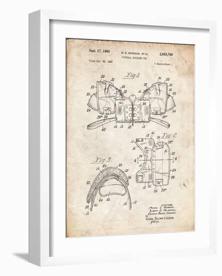 PP504-Vintage Parchment Vintage Football Shoulder Pads Patent Poster-Cole Borders-Framed Giclee Print