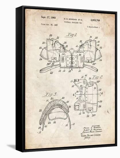 PP504-Vintage Parchment Vintage Football Shoulder Pads Patent Poster-Cole Borders-Framed Stretched Canvas