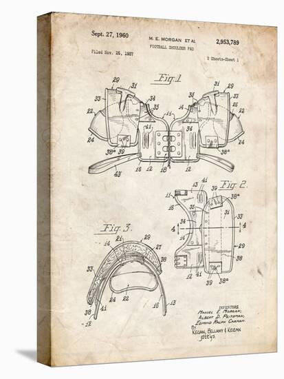 PP504-Vintage Parchment Vintage Football Shoulder Pads Patent Poster-Cole Borders-Stretched Canvas