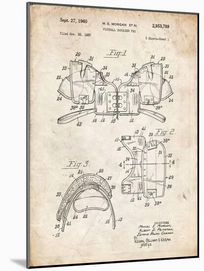 PP504-Vintage Parchment Vintage Football Shoulder Pads Patent Poster-Cole Borders-Mounted Art Print