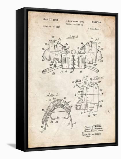 PP504-Vintage Parchment Vintage Football Shoulder Pads Patent Poster-Cole Borders-Framed Stretched Canvas